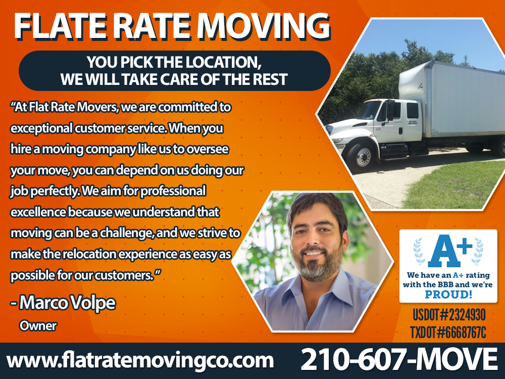 Flat Rate Movers Inc. | 113 Rio Cordillera, Boerne, TX 78006, USA | Phone: (210) 607-6683