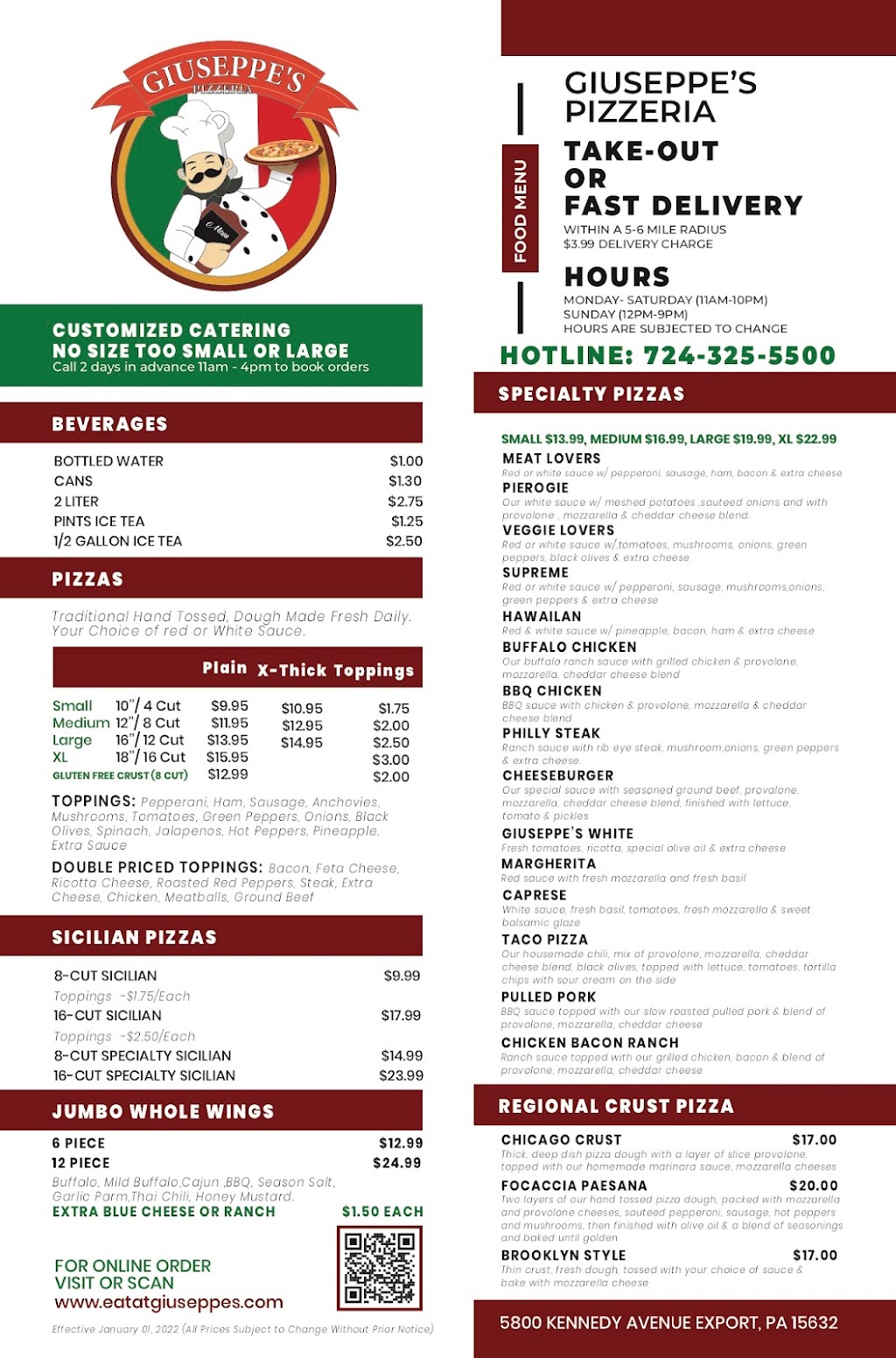 Giuseppes Pizzeria | 5800 Kennedy Ave, Export, PA 15632, USA | Phone: (724) 325-5500