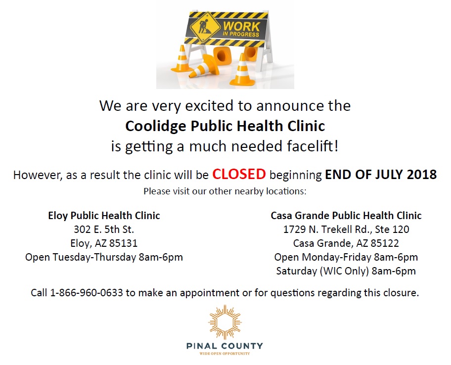 Pinal County Public Health Department- Coolidge Clinic & WIC | 119 W Central Ave, Coolidge, AZ 85128, USA | Phone: (866) 960-0633