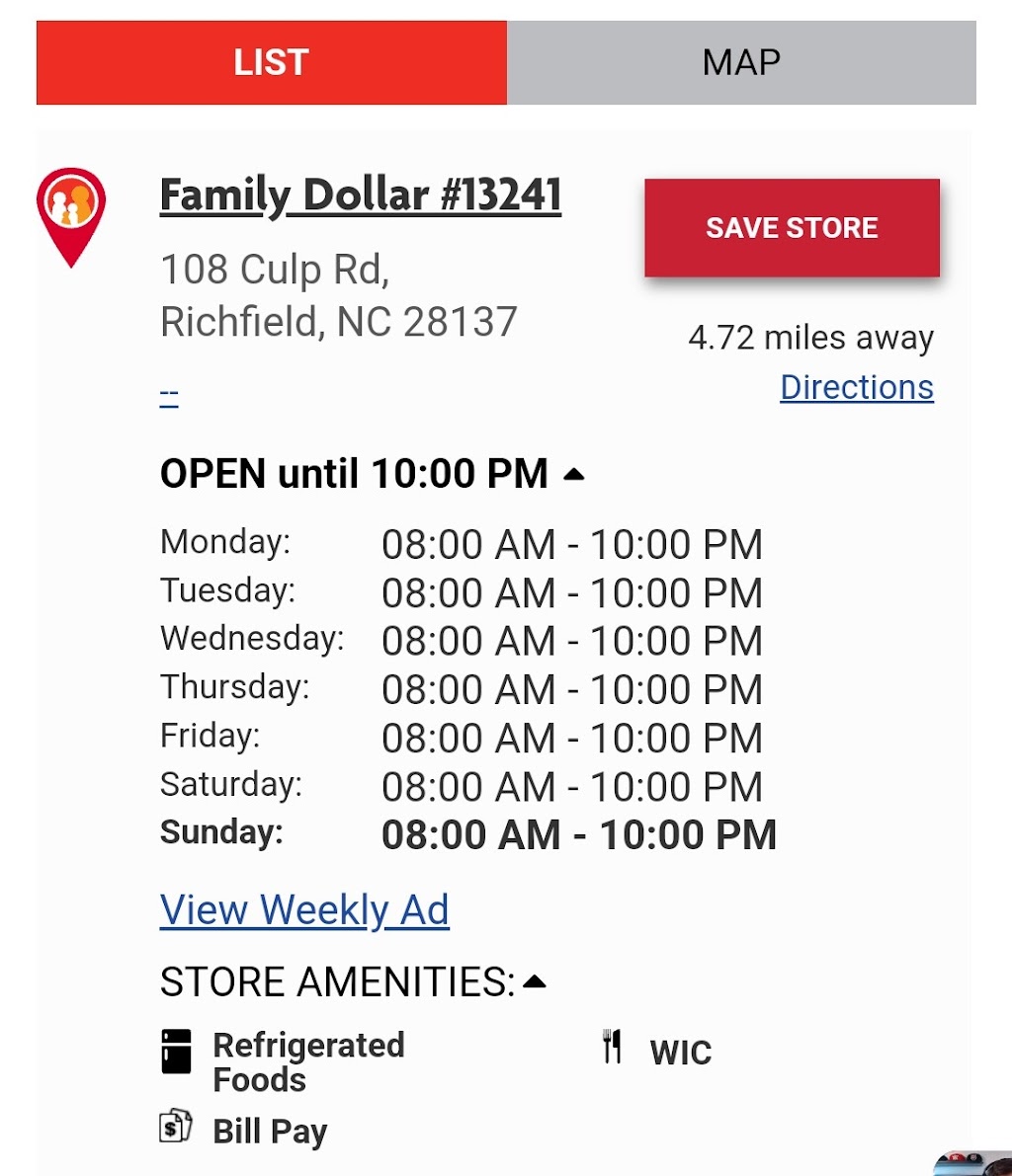 Family Dollar #13241 - Dollar Tree Combo Store | 108 Culp Rd, Richfield, NC 28137, USA | Phone: (704) 850-3000