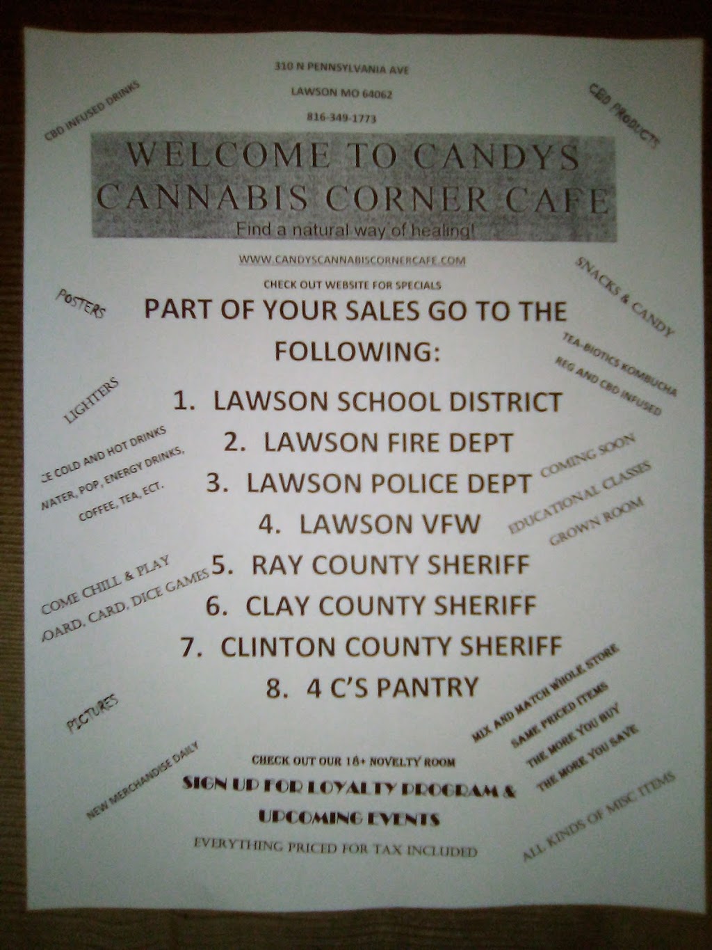 Candys cannabis corner cafe | 420 N Pennsylvania Ave box 420, Lawson, MO 64062 | Phone: (816) 349-1773
