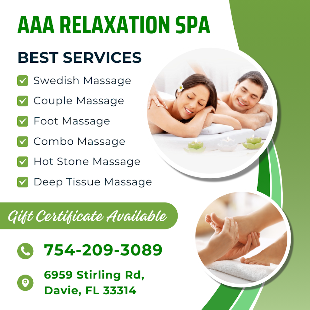 AAA Relaxation Spa | 6959 Stirling Rd, Davie, FL 33314, USA | Phone: (754) 209-3089