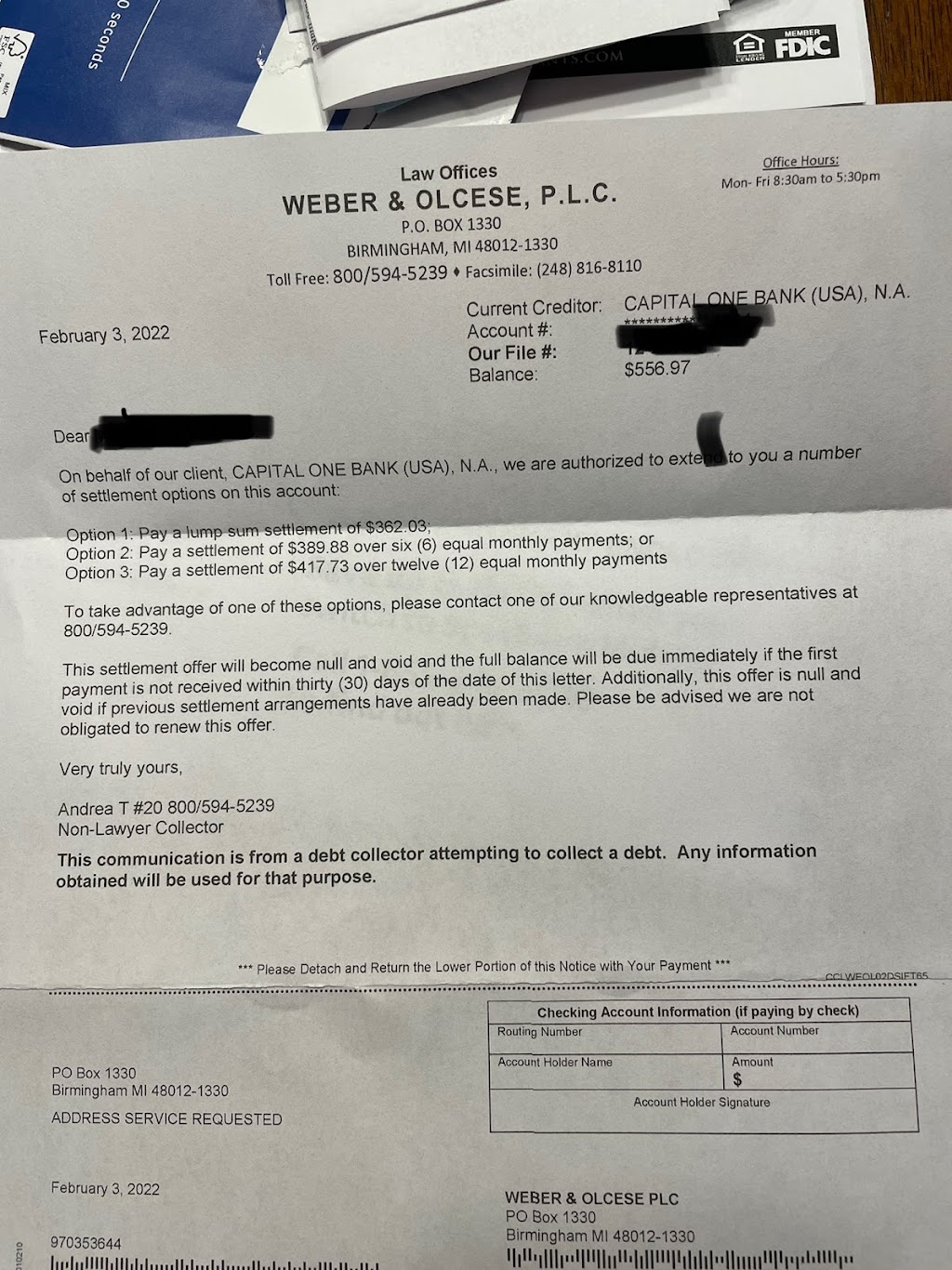 Weber & Olcese PLC | PO Box 3006, Birmingham, MI 48012 | Phone: (248) 816-8111