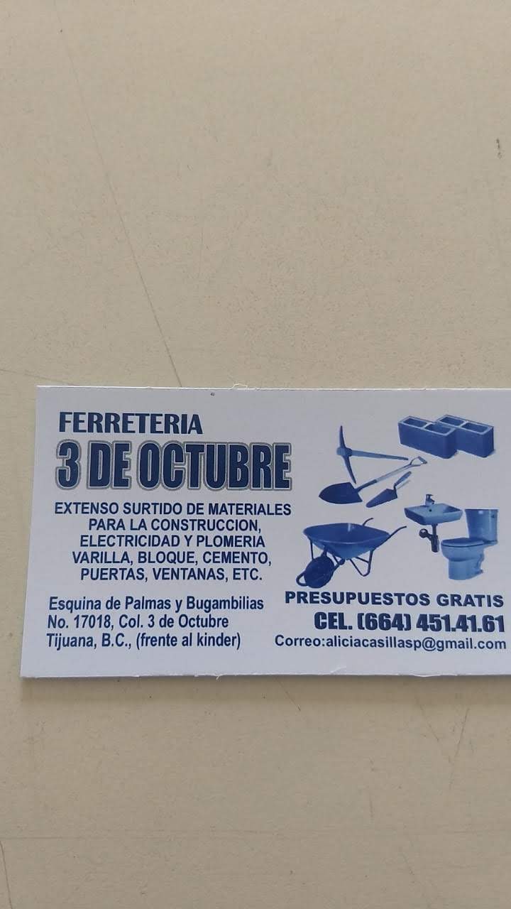 Ferretería 3 de octubre | Bugambilia 16, Tres de Octubre, 22126 Tijuana, B.C., Mexico | Phone: 664 451 4161