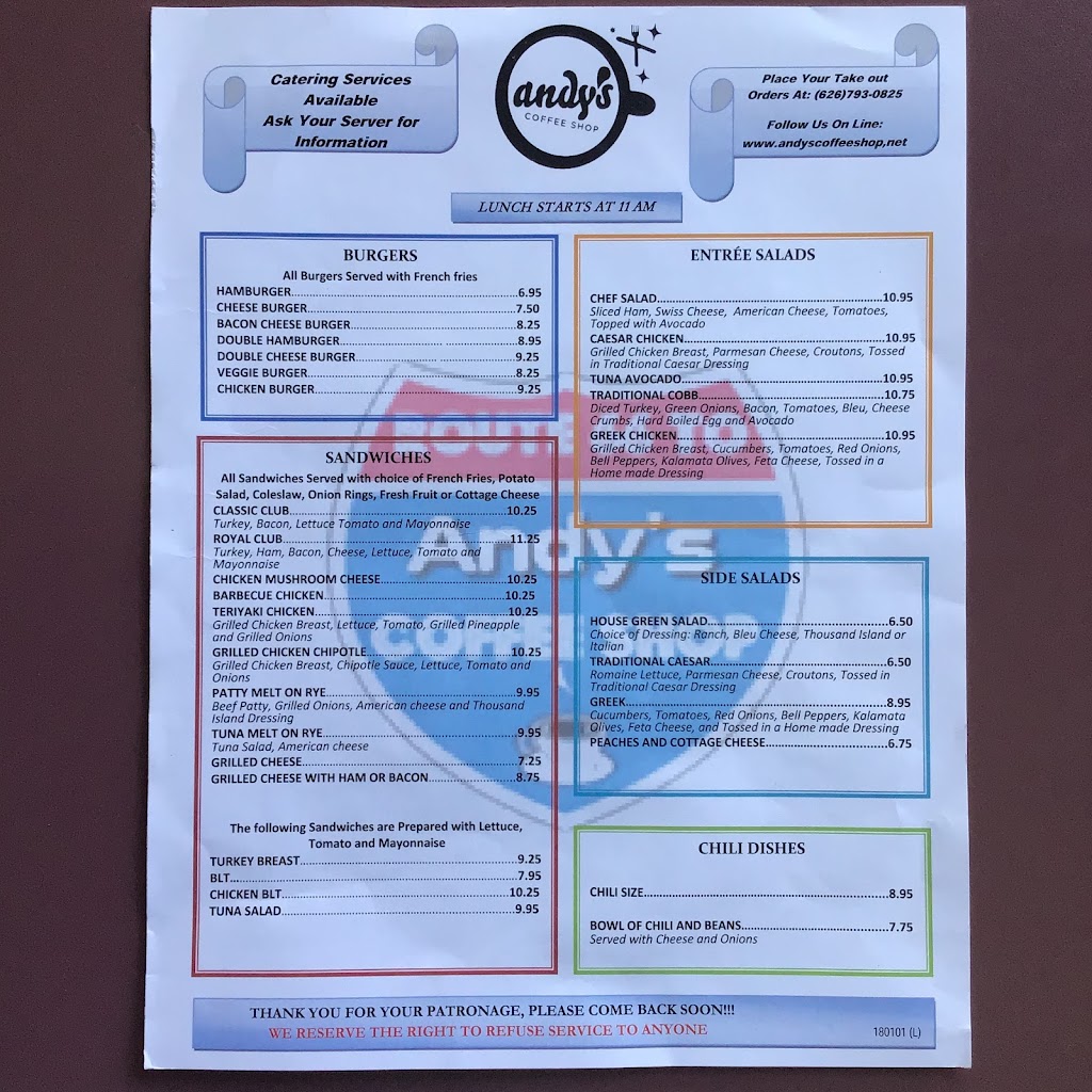 Andys Coffee Shop | 1234 E Colorado Blvd, Pasadena, CA 91106, USA | Phone: (626) 793-0825