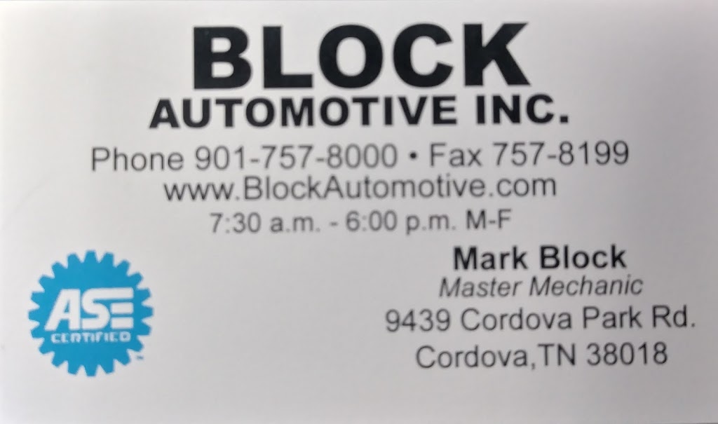 Block Automotive | 9439 Cordova Park Rd, Cordova, TN 38018, USA | Phone: (901) 757-8000