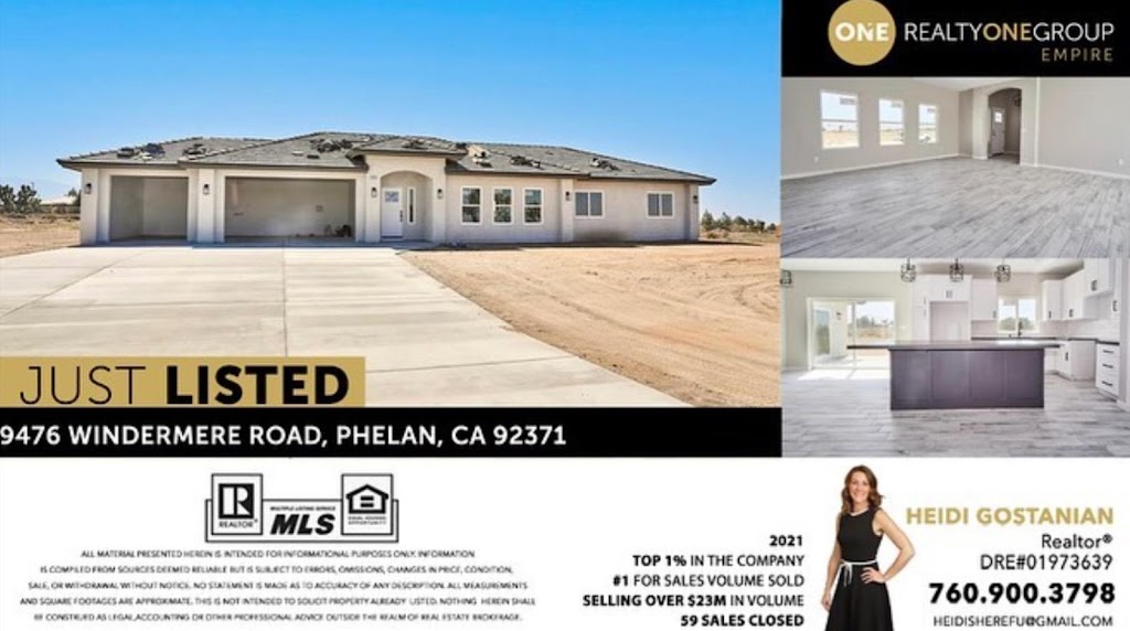 Heidi Gostanian, REALTOR | Realty One Group Empire | 13261 Spring Valley Pkwy #101, Victorville, CA 92395, USA | Phone: (760) 900-3798