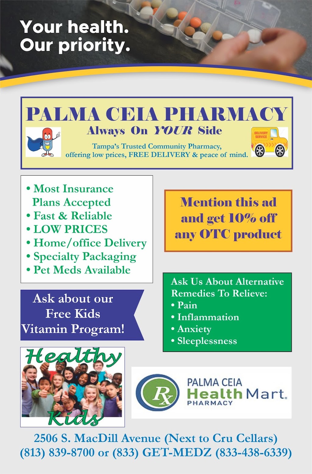 Palma Ceia Health Mart Pharmacy | In Cru Cellar Plaza just north of Datz/Dough, 2506 S MacDill Ave, Tampa, FL 33629, USA | Phone: (813) 839-8700