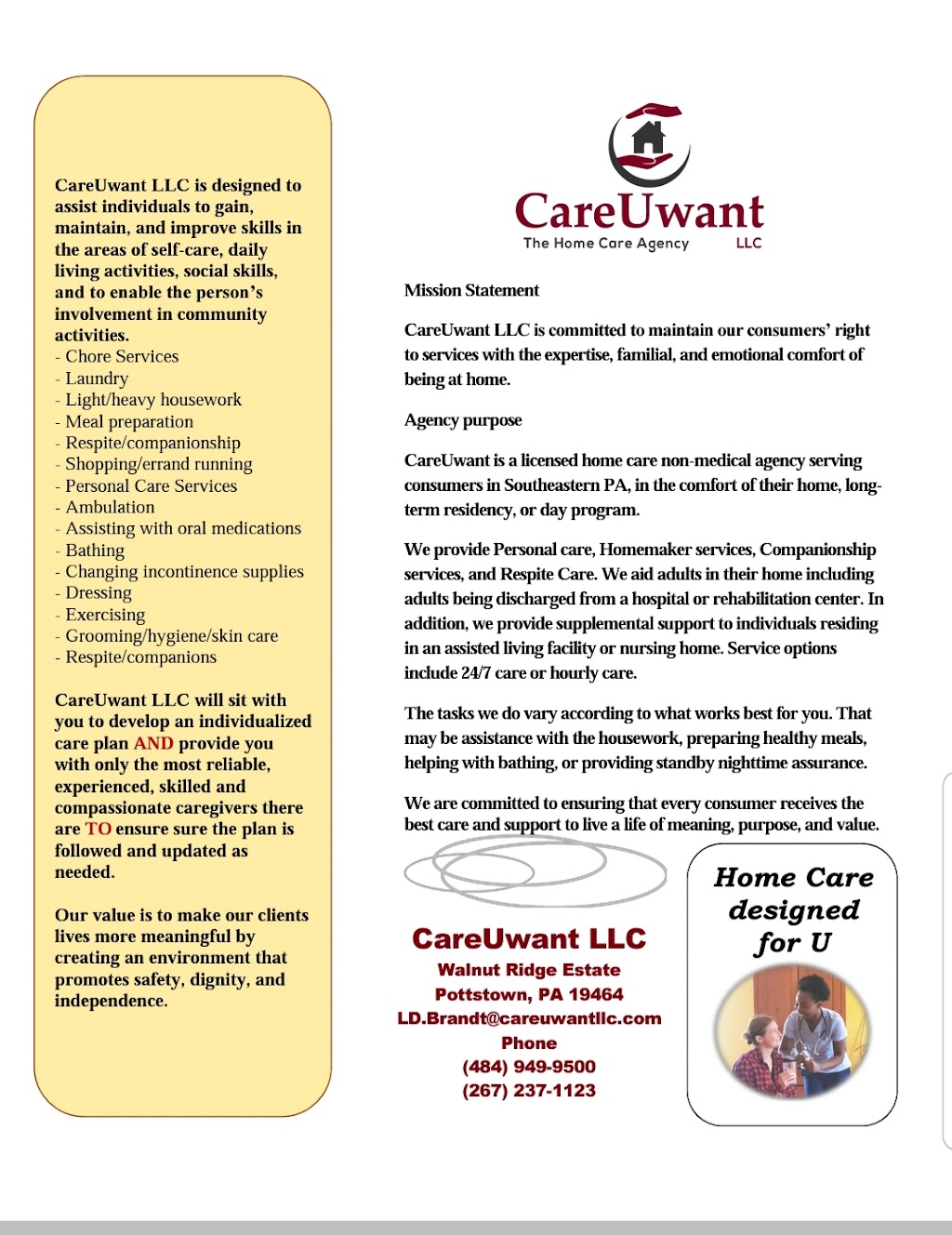 CareUwant LLC | Walnut Ridge Dr, Pottstown, PA 19464, USA | Phone: (484) 949-9500