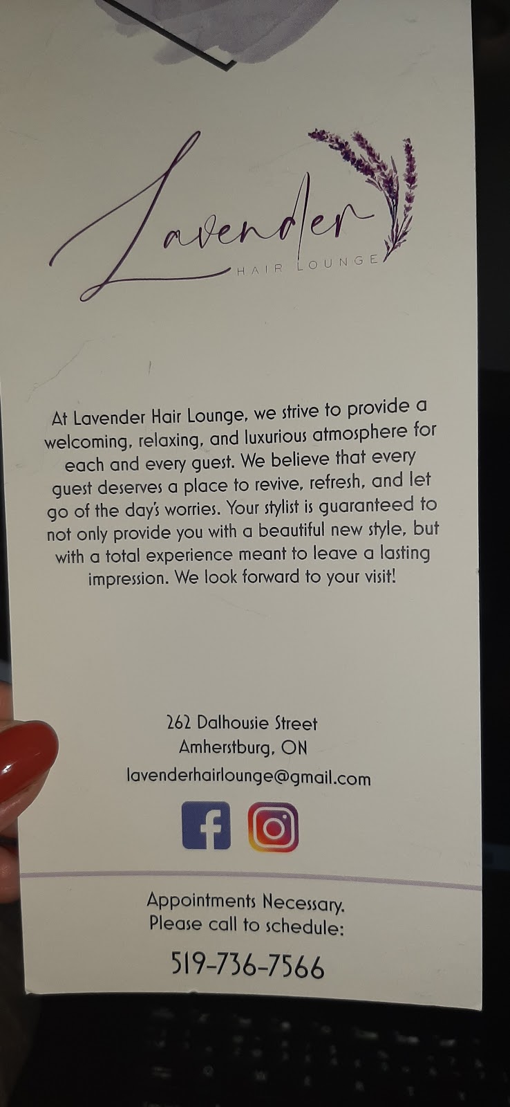 Lavender Hair Lounge | 262 Dalhousie St, Amherstburg, ON N9V 1W7, Canada | Phone: (519) 736-7566