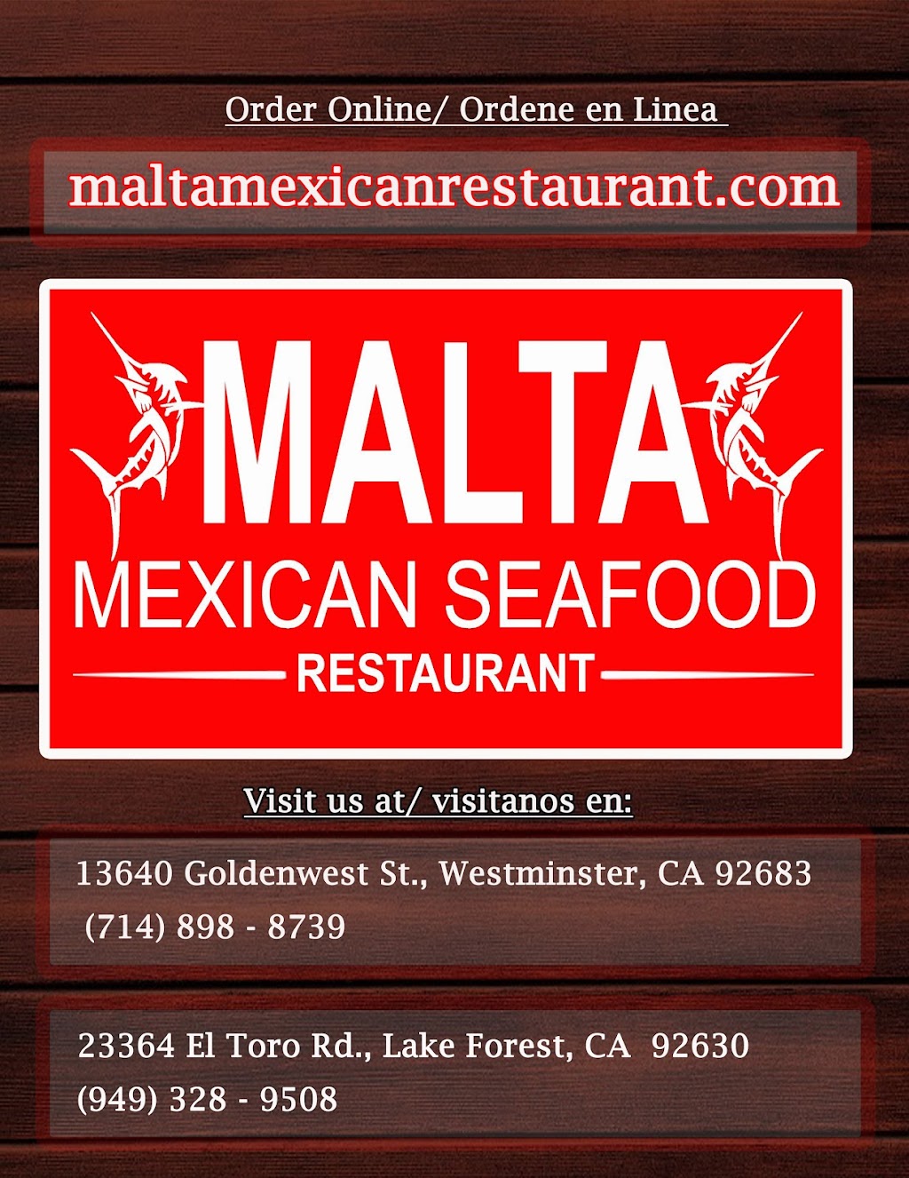 MALTA Mexican Seafood | 13640 Goldenwest St, Westminster, CA 92683, USA | Phone: (714) 898-8739