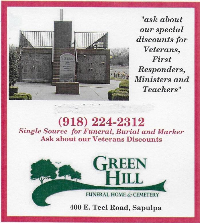 Green Hill Funeral Home & Cemetery | 400 E Teel Rd, Sapulpa, OK 74066, USA | Phone: (918) 224-2312