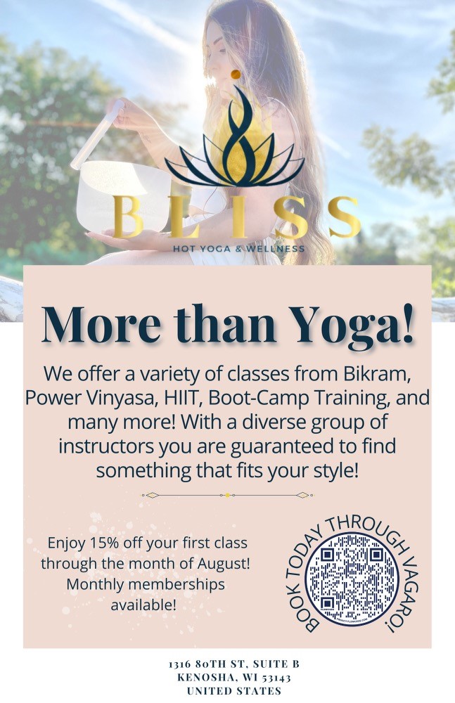 Bliss Hot Yoga & Wellness | 1316 80th St Suite B, Kenosha, WI 53143, USA | Phone: (262) 914-9323