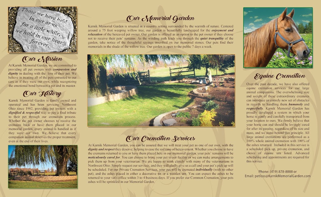 Karnik Memorial Garden - Pet Cremation | 5411 Black Rd, Waterville, OH 43566, USA | Phone: (419) 878-8888