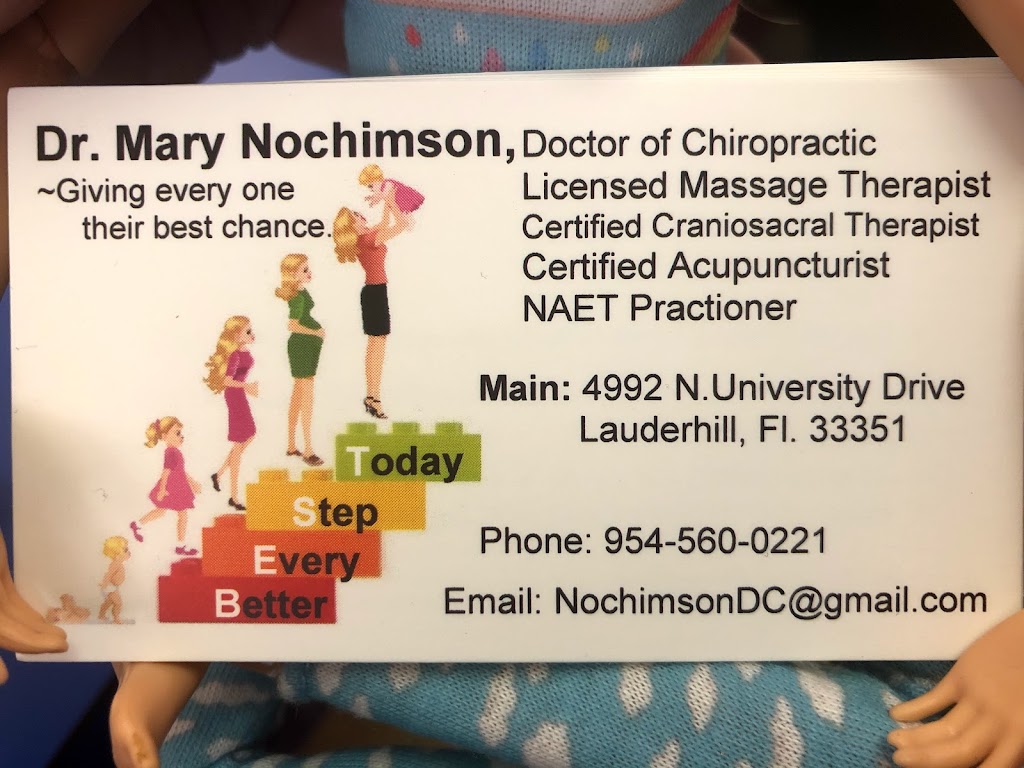 Dr. Mary In-office & Mobile Chiropractic, Craniosacral & Hypnosis | 4992 N University Dr, Lauderhill, FL 33351, USA | Phone: (954) 560-0221