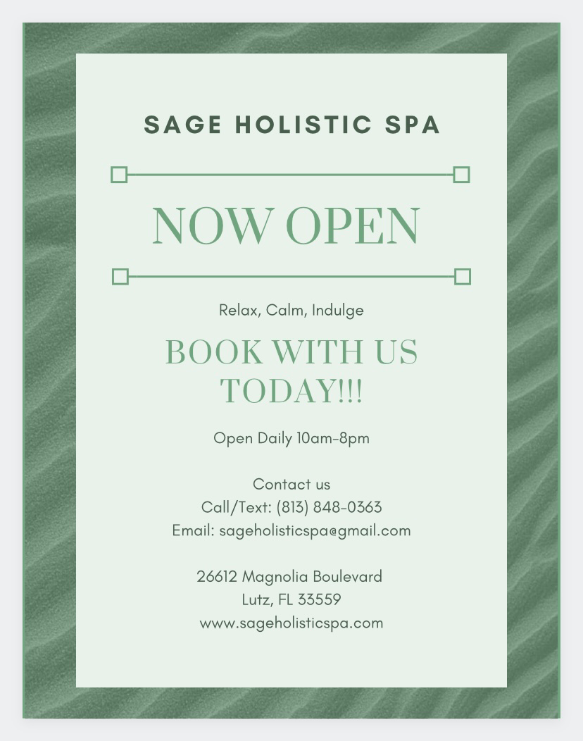 Sage Holistic Spa | 26612 Magnolia Blvd, Lutz, FL 33559, USA | Phone: (813) 848-0363