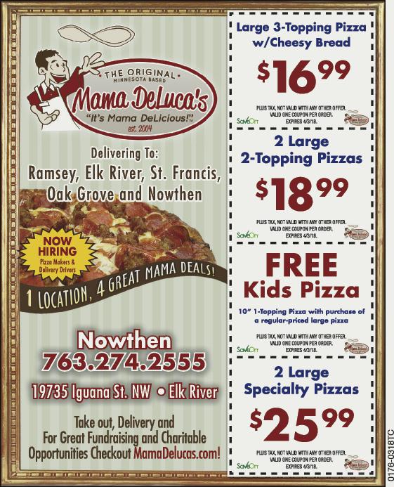 Mama Delucas Pizzeria | 19735 Iguana St NW, Elk River, MN 55330, USA | Phone: (763) 274-2555