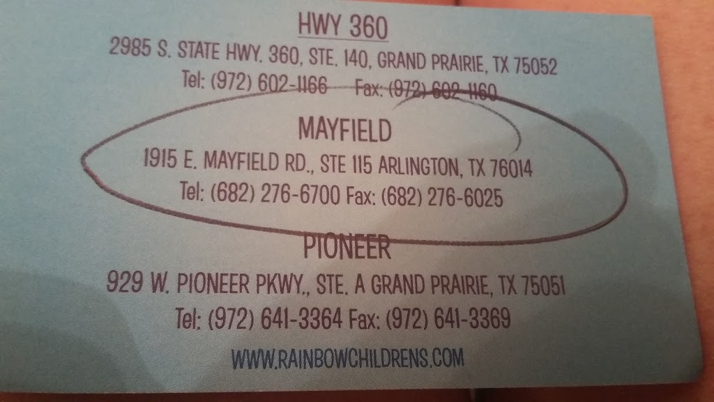 Rainbow Childrens Clinic Mayfield | 1915 E Mayfield Rd #115, Arlington, TX 76014, USA | Phone: (682) 276-6700