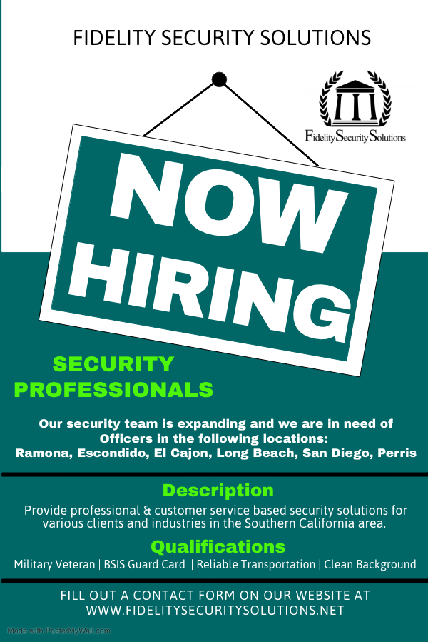 Fidelity Security Solutions | 649 W Mission Ave, Unit #2400 [Box 9], Escondido, CA 92025, USA | Phone: (619) 202-7522