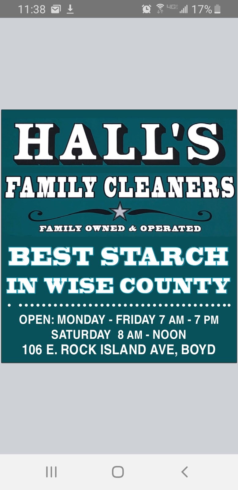 Family Cleaners | 106 E Rock Island Ave, Boyd, TX 76023, USA | Phone: (940) 245-1864