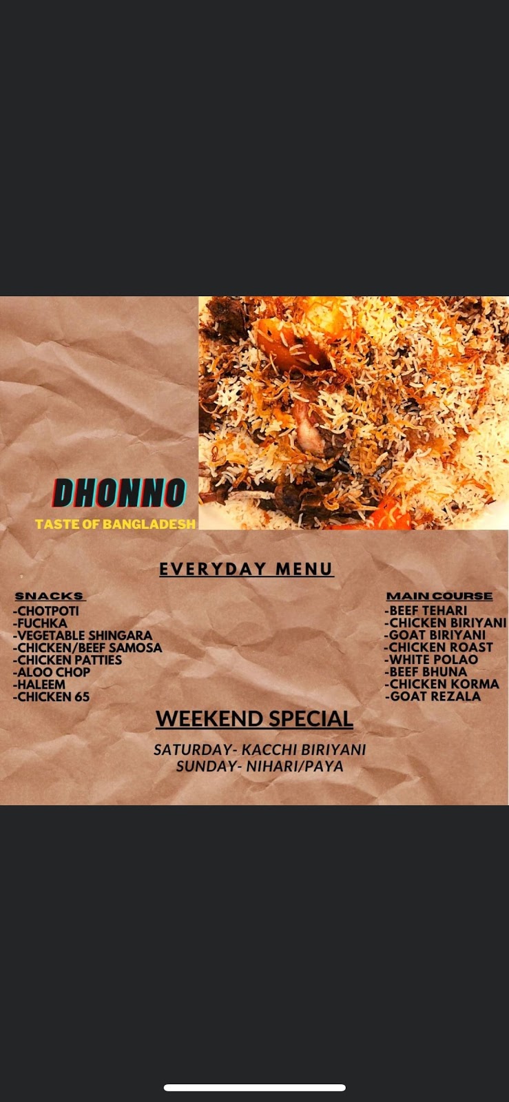 DHONNO TASTE OF BANGLADESH | 47024 Harry Byrd Hwy STE 104, Sterling, VA 20164, USA | Phone: (571) 926-8122