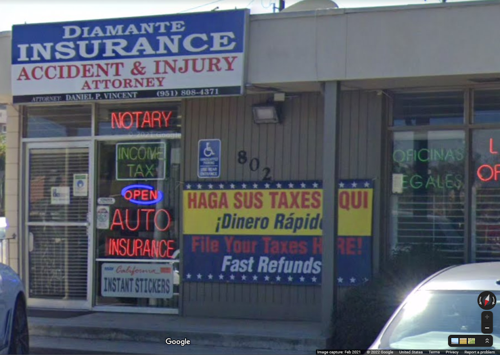 Diamante Insurance, Income Tax & Notary Services | 802 W 6th St, Corona, CA 92882, USA | Phone: (951) 284-0333