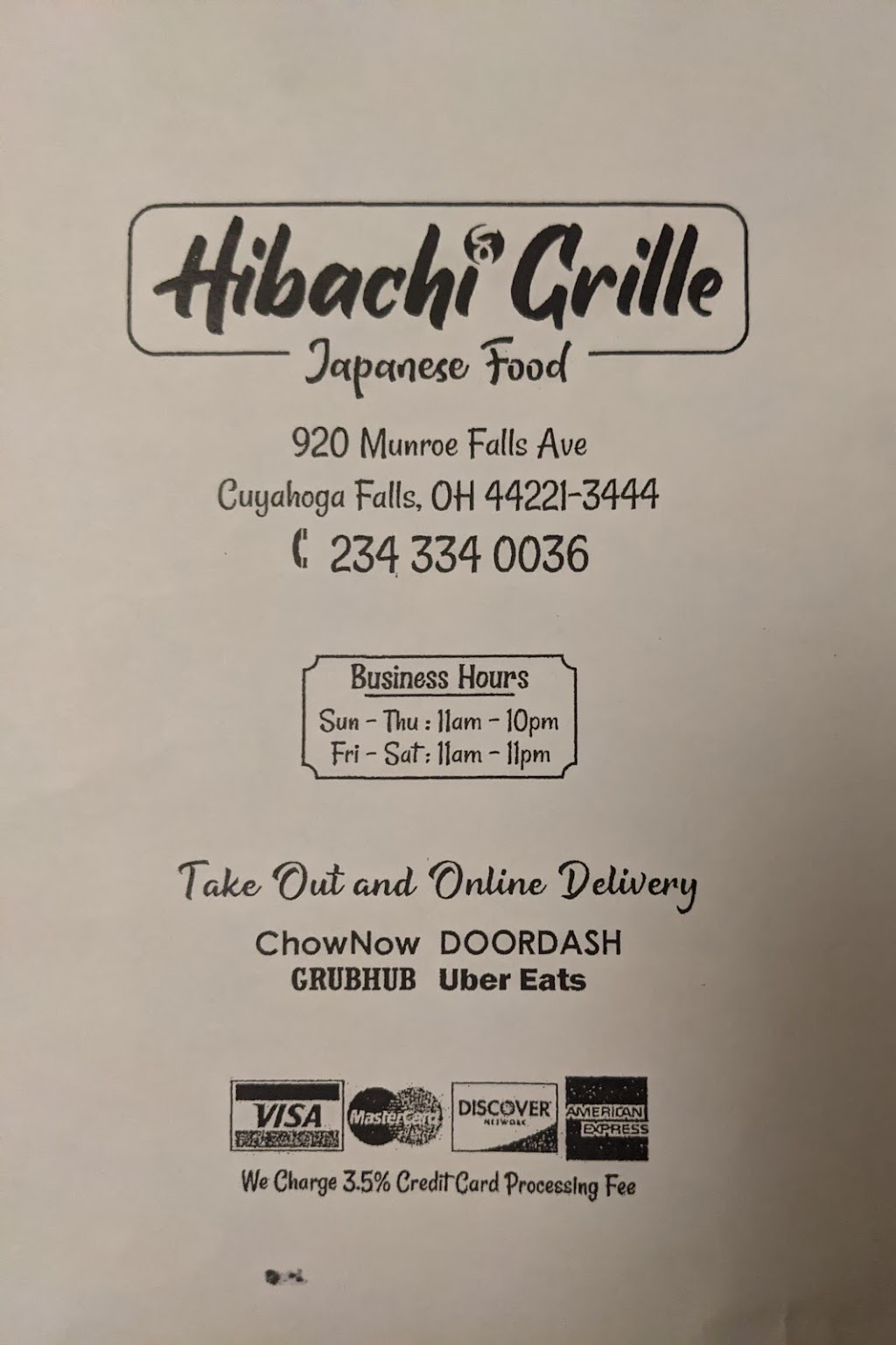 Hibachi Grille | 920 Munroe Falls Ave, Cuyahoga Falls, OH 44221, USA | Phone: (234) 334-0036