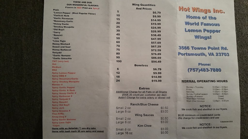 Hot Wings | 3566 Towne Point Rd, Portsmouth, VA 23703, USA | Phone: (757) 483-7880