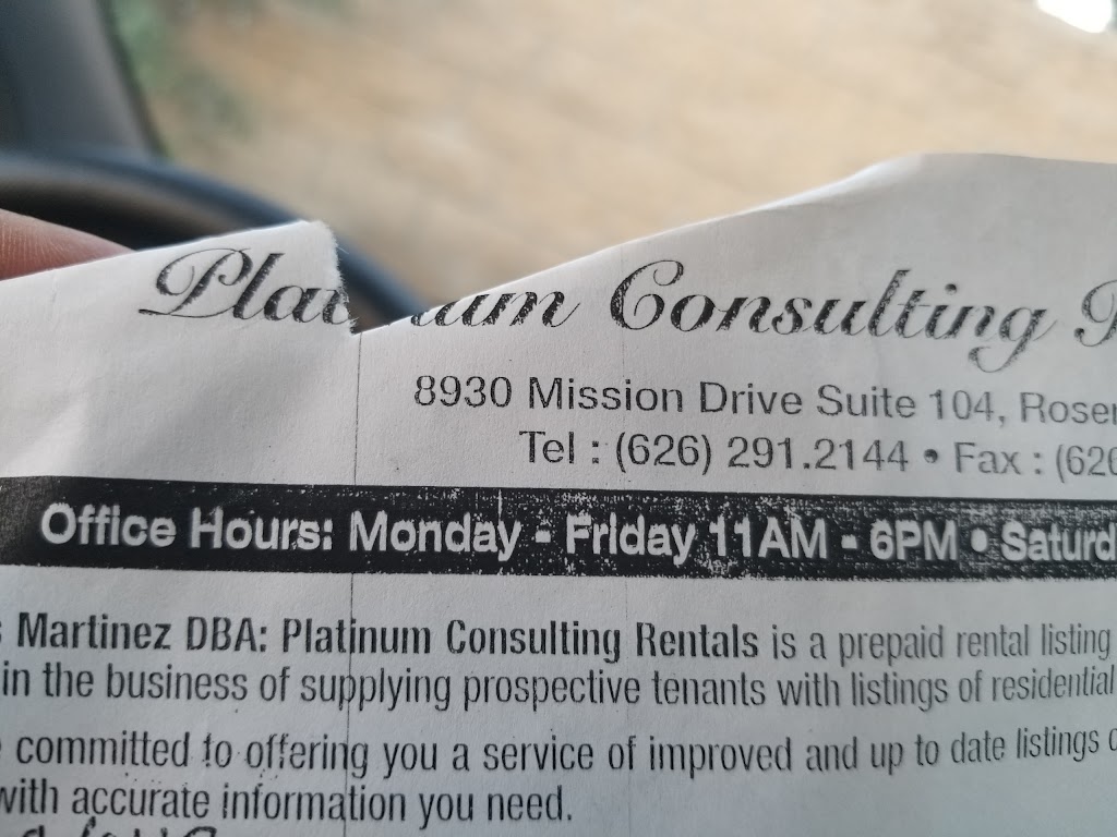 Platinum Consulting Rental Services | 8930 Mission Dr STE 104, Rosemead, CA 91770, USA | Phone: (626) 291-2144