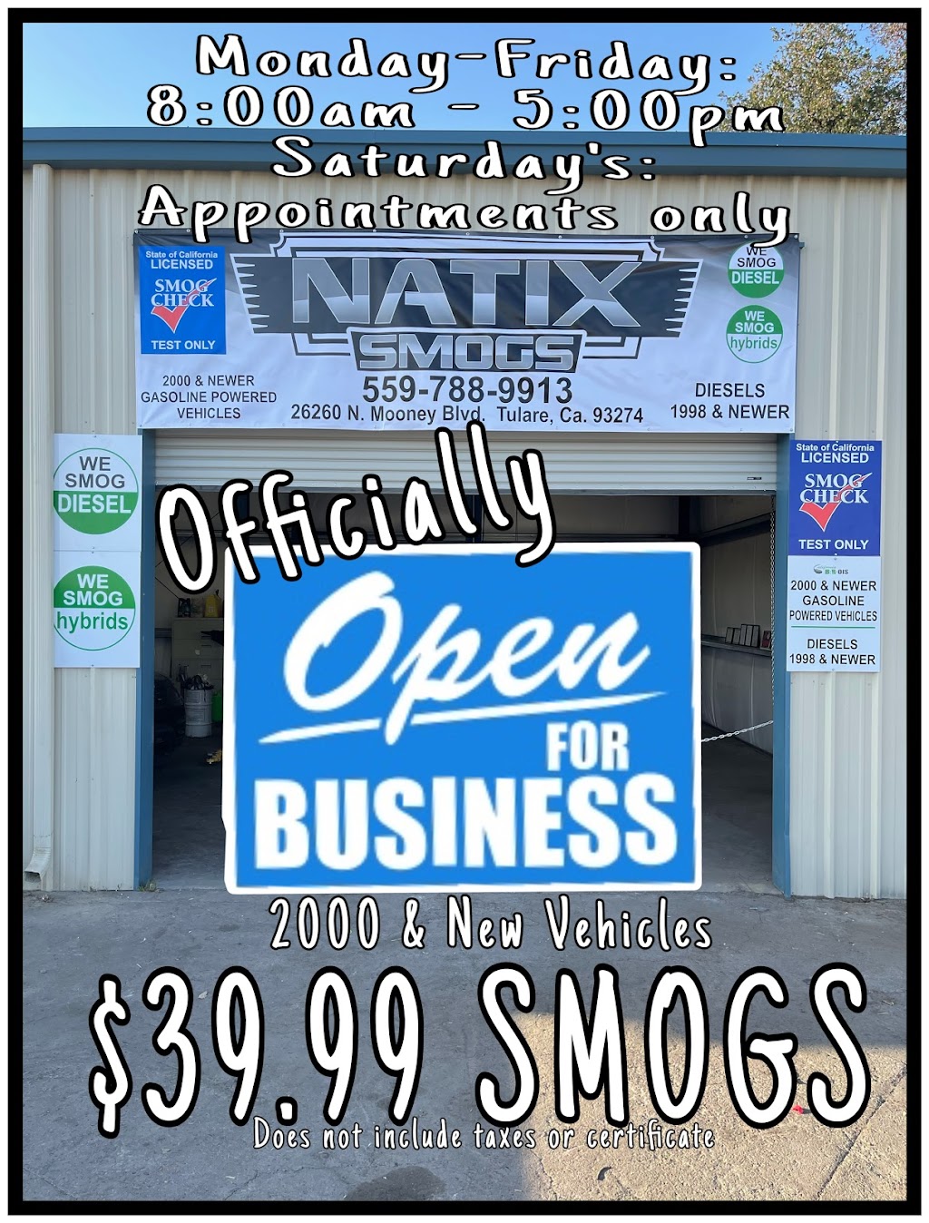 NATIX SMOGS | 26260 N Mooney Blvd, Tulare, CA 93274, USA | Phone: (559) 788-9913