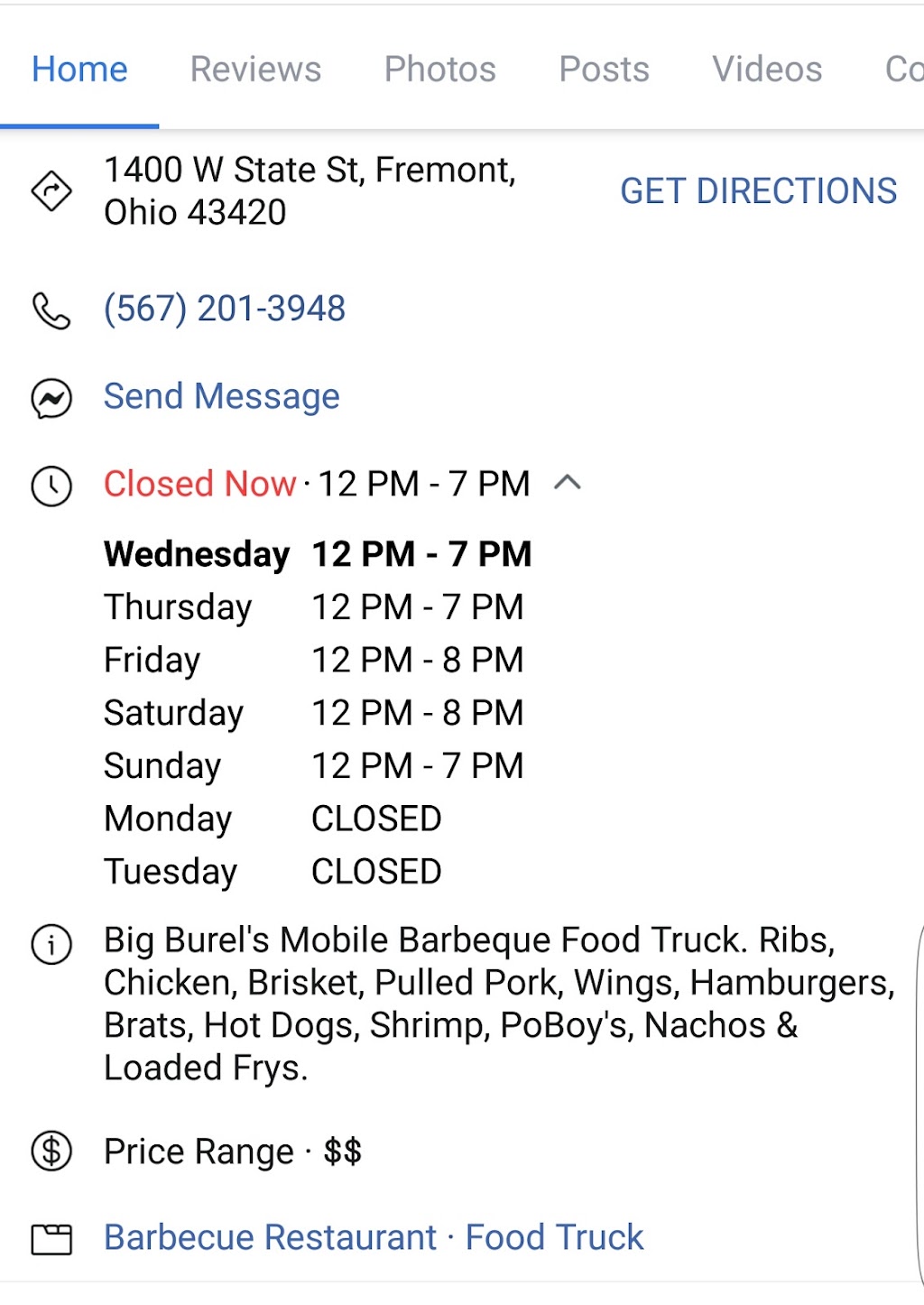 Big Burels BBQ Food Truck | 1400 W State St, Fremont, OH 43420, USA | Phone: (567) 201-3948