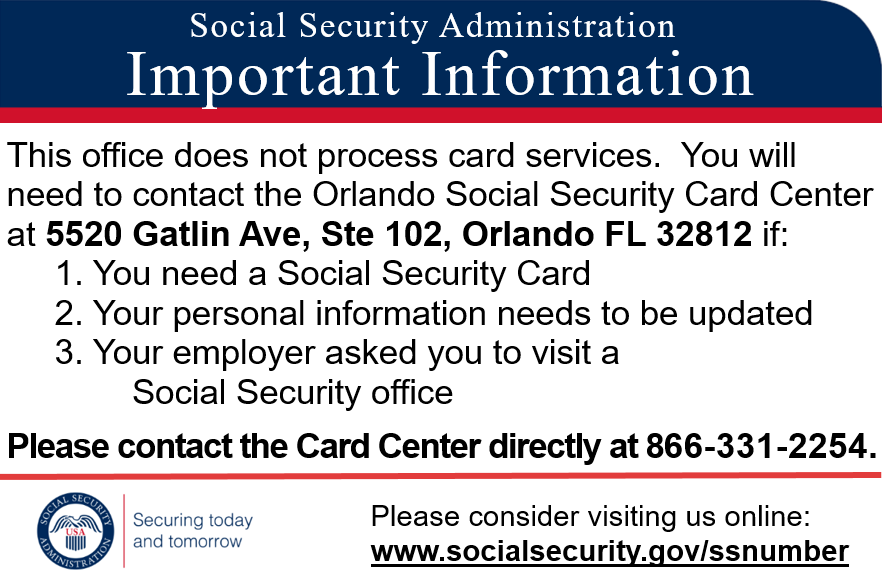 US Social Security Administration | 101 Commerce St STE 2001, Lake Mary, FL 32746, USA | Phone: (800) 772-1213