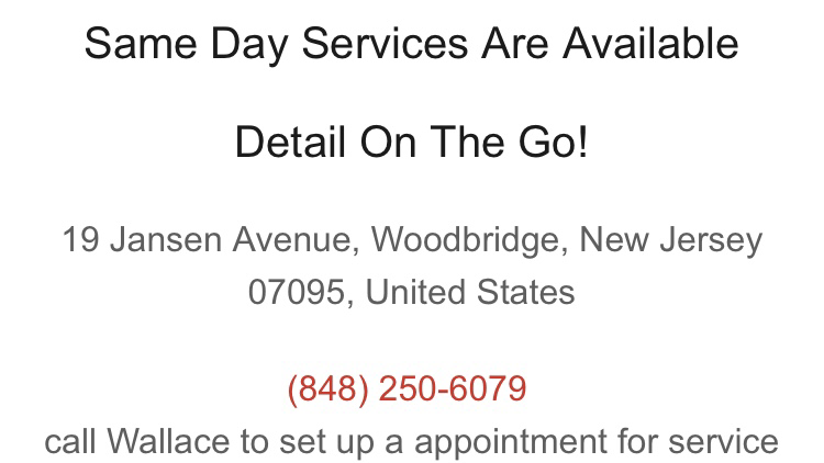 Detail On The Go | 18 Jansen Ave, Woodbridge, NJ 07095, USA | Phone: (848) 250-6079