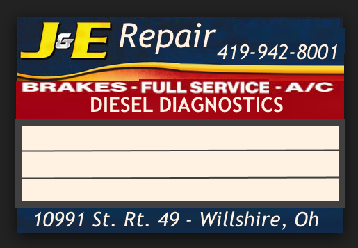 J & E Repair | 10991 OH-49, Willshire, OH 45898, USA | Phone: (419) 942-8000