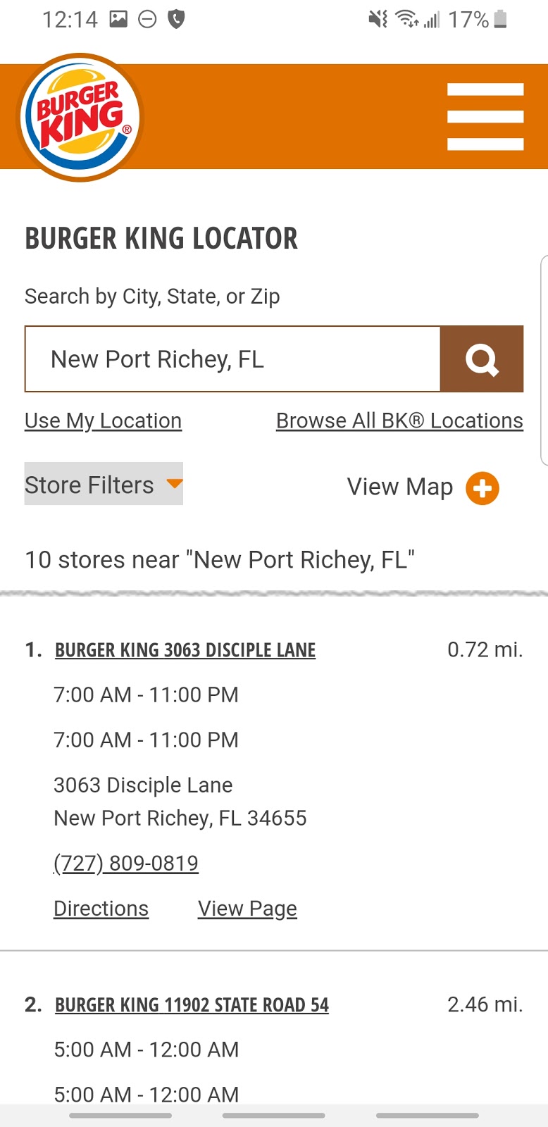 Burger King | 3063 Disciple Ln, New Port Richey, FL 34655, USA | Phone: (727) 809-0819