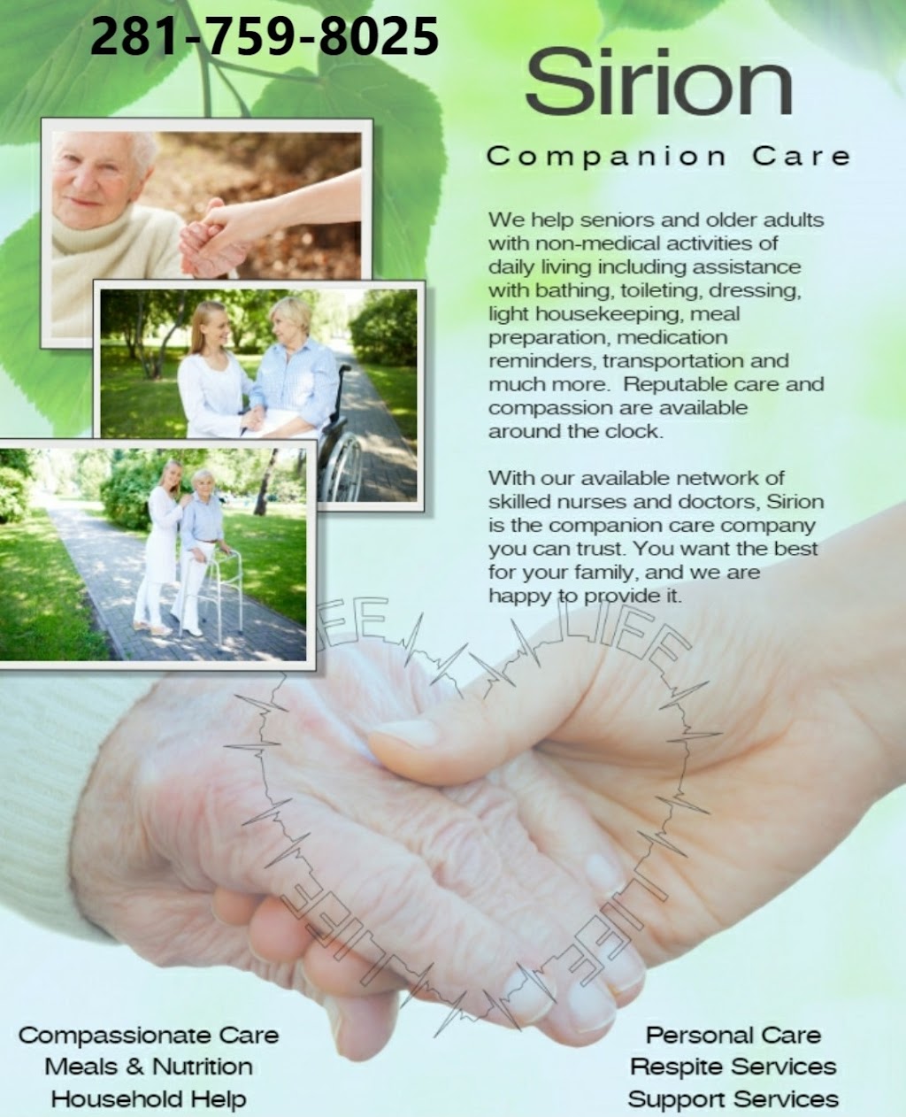 Sirion Companion Care (Non-Medical Home Health Care) | 20111 FM 2100 Suite 106, Crosby, TX 77532, USA | Phone: (281) 759-8025