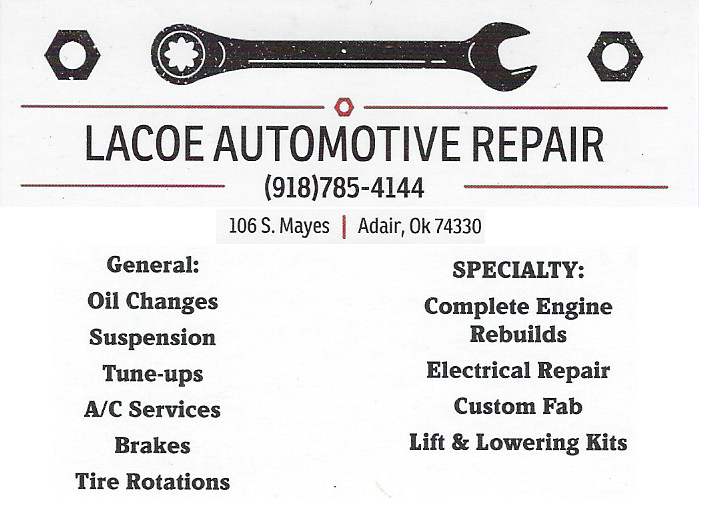 LaCoe Automotive Repair | 106 S Mays St, Adair, OK 74330, USA | Phone: (918) 785-4144