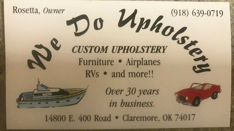 We Do Upholstery | 14800 E 400 Rd, Claremore, OK 74017, USA | Phone: (918) 639-0719