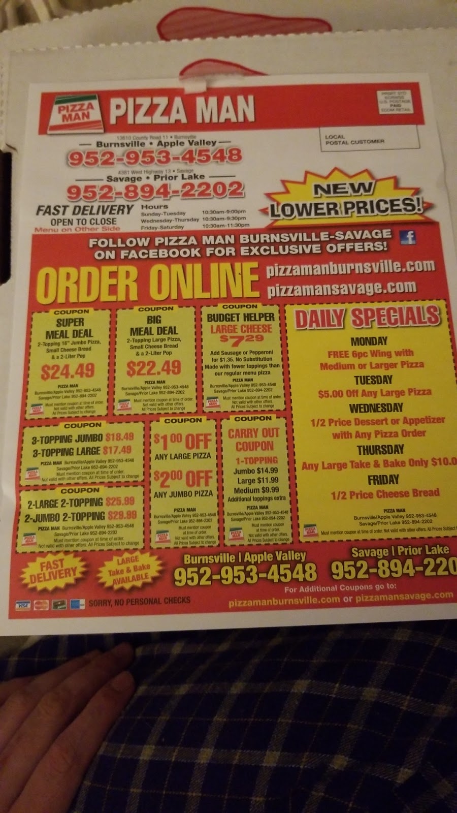 Pizza Man | 4381 State Hwy 13, Savage, MN 55378, USA | Phone: (952) 894-2202