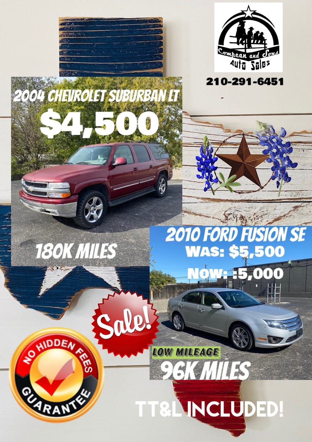 Compean and Sons Auto Sales | 3501 S Gevers St Suite 101, San Antonio, TX 78210, USA | Phone: (210) 291-6451