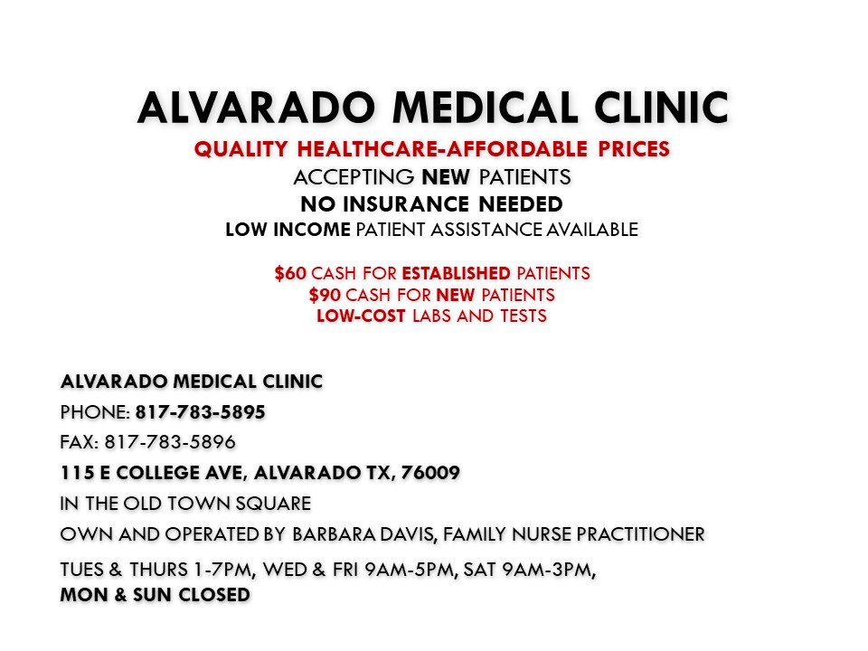 Alvarado Medical Clinic | 115 E College St, Alvarado, TX 76009, USA | Phone: (817) 783-5895