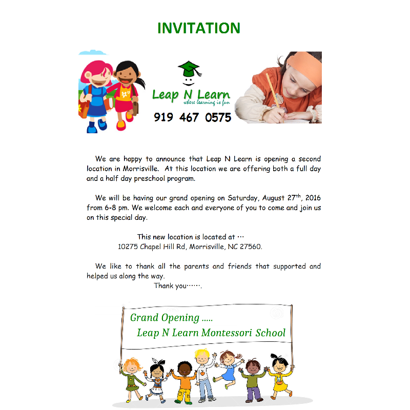Leap N Learn Preschool | 10275 Chapel Hill Rd, Morrisville, NC 27560, USA | Phone: (919) 467-0575