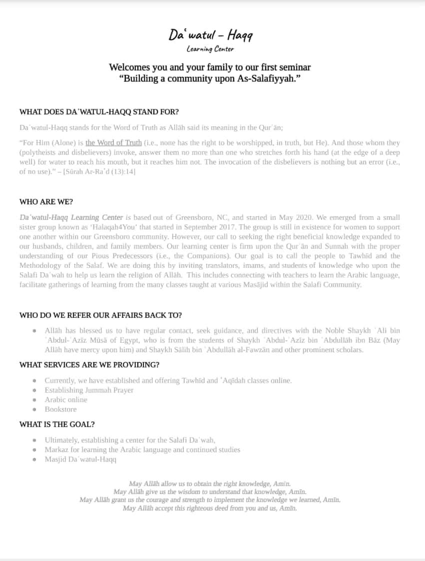 Masjid Dawatul-Haqq | 4615-A Hilltop Rd, Greensboro, NC 27407, USA | Phone: (336) 285-5440