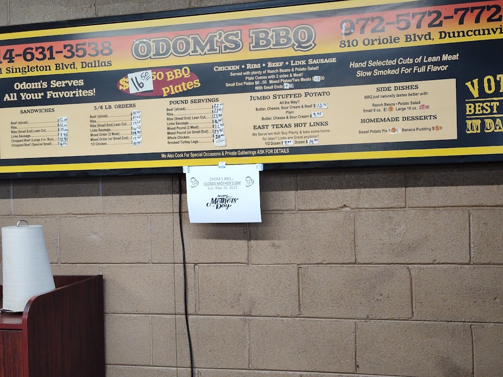 Odoms Bar-B-Que | 1971 Singleton Blvd, Dallas, TX 75212, USA | Phone: (214) 631-3538