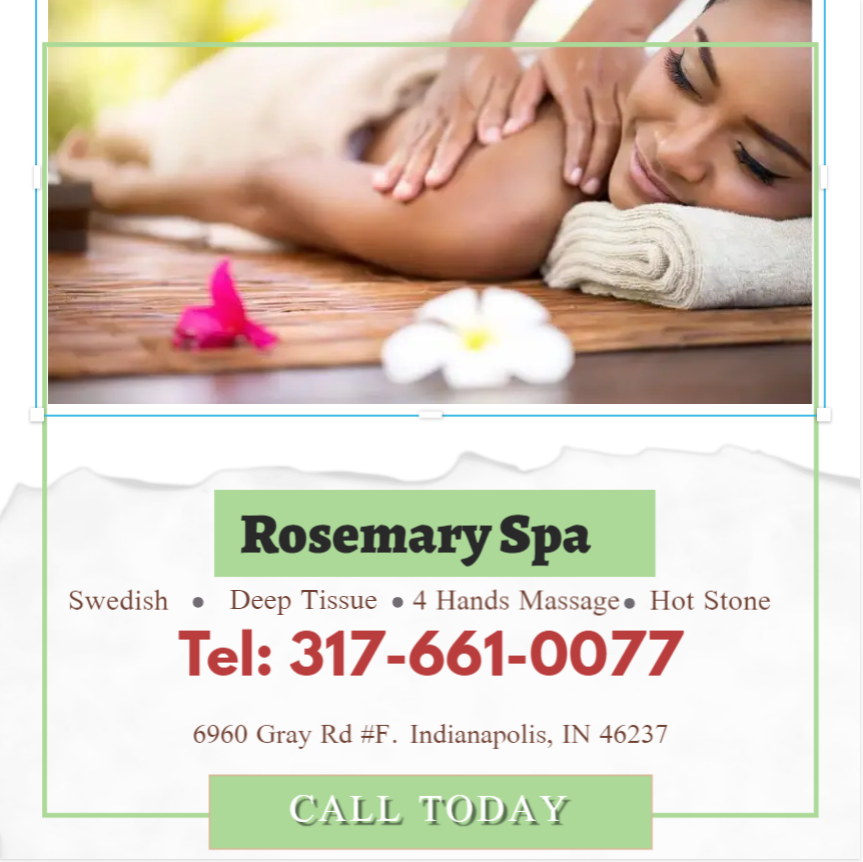 Rosemary Spa | 6960 Gray Rd #F, Indianapolis, IN 46237, USA | Phone: (317) 661-0077