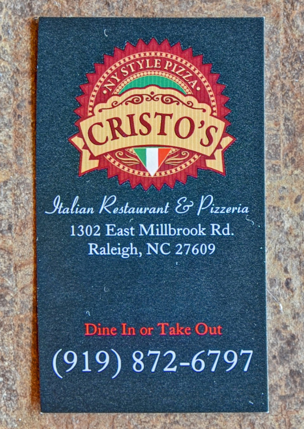 Cristos Ristorante & Pizzeria | 1302 E Millbrook Rd, Raleigh, NC 27609, USA | Phone: (919) 872-6797