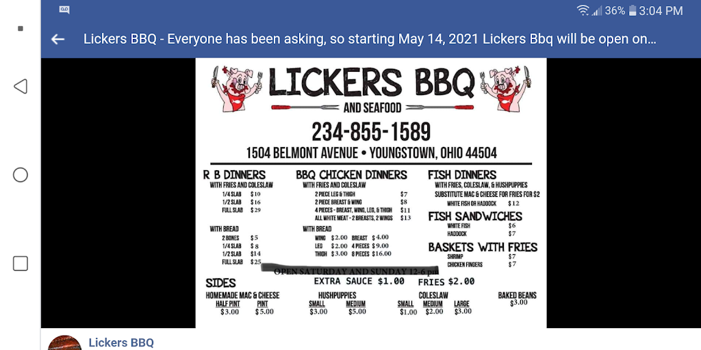 Lickers Bbq | 1504 Belmont Ave, Youngstown, OH 44504, USA | Phone: (234) 855-1589