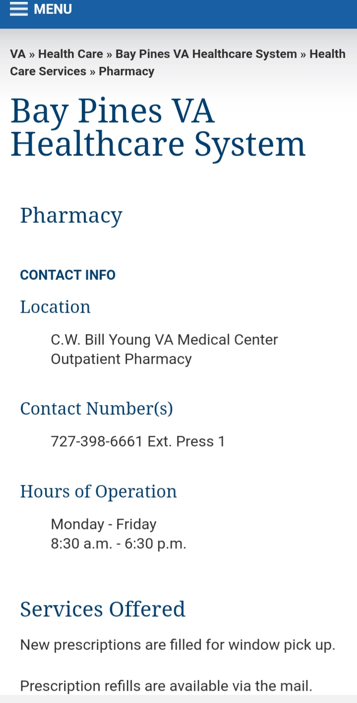 VA Bay Pines Pharmacy | 100 Haile Cir, St. Petersburg, FL 33708, USA | Phone: (727) 398-6661