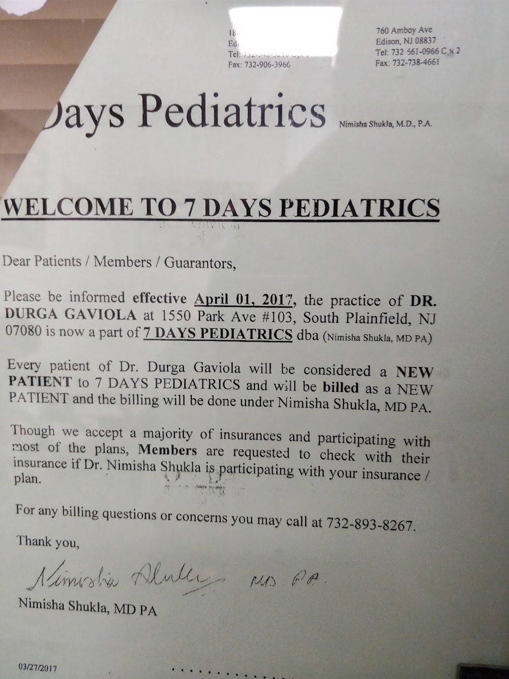 7 Days Pediatrics | 1550 Park Ave #103, South Plainfield, NJ 07080, USA | Phone: (732) 548-3210