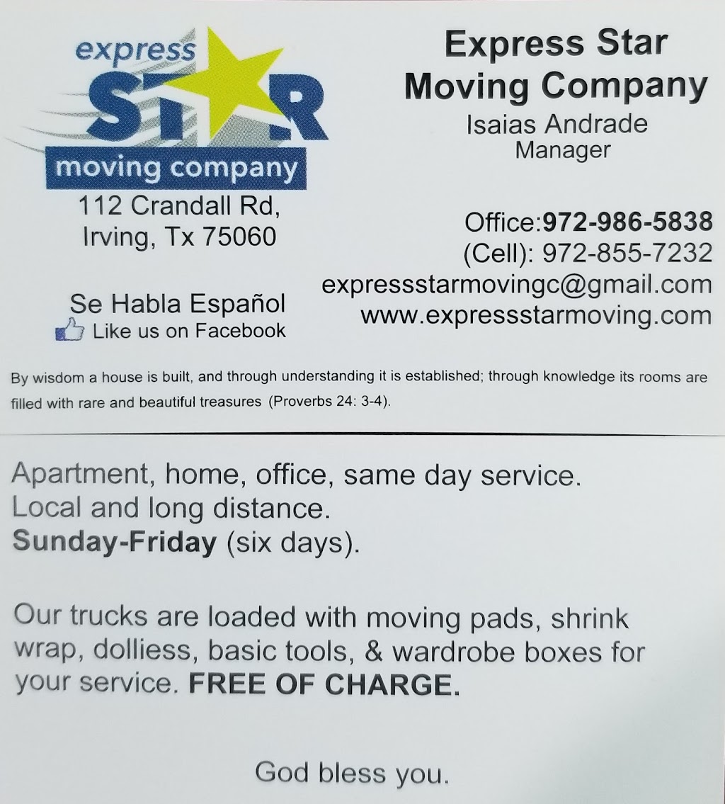 Express Star Moving Company | 112 Crandall Rd, Irving, TX 75060, USA | Phone: (972) 986-5838